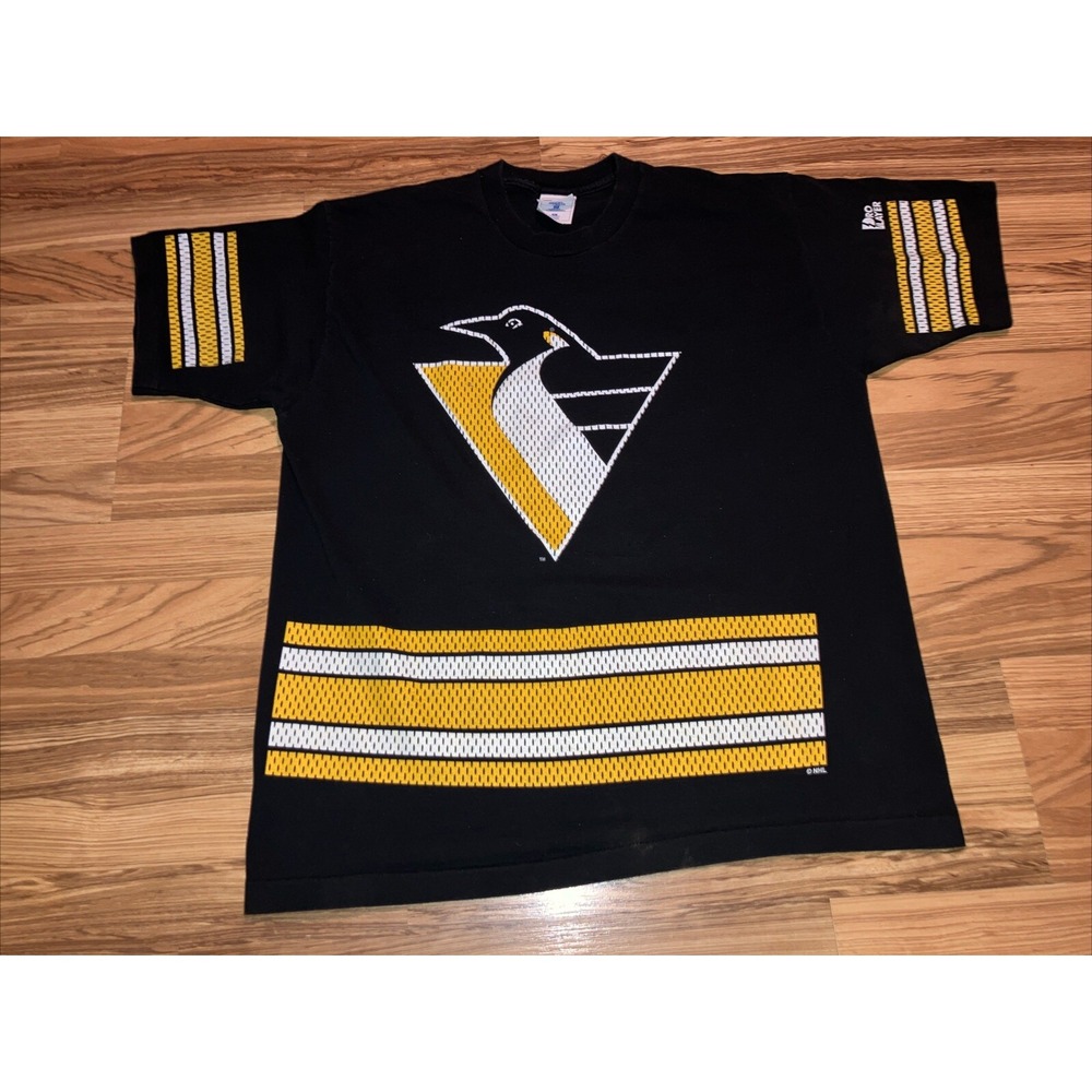 Vintage 90s Pittsburgh Penguins Shirt Mens XL Black Graphic Logo Pro‎ Player NHL